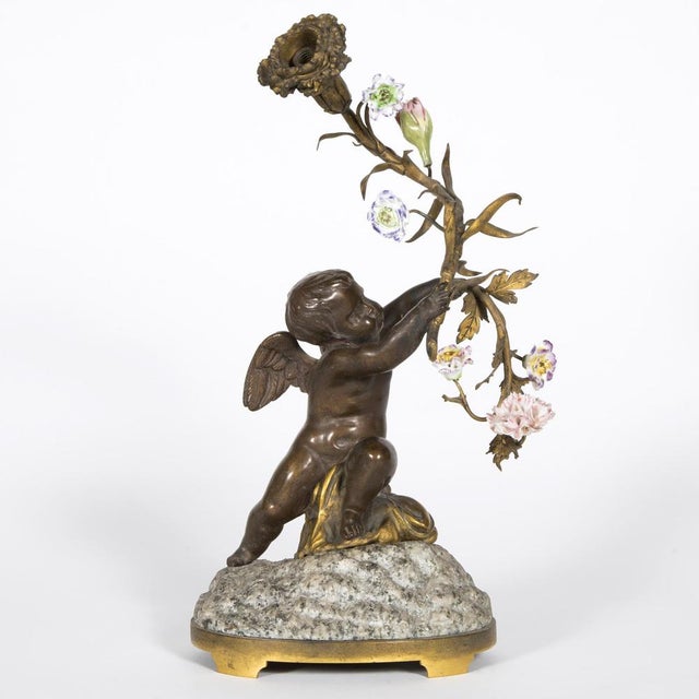 Stone 19th Century Table Lamps in Patinated Bronze, Porcelain and Granite, Set of 2 For Sale - Image 7 of 8