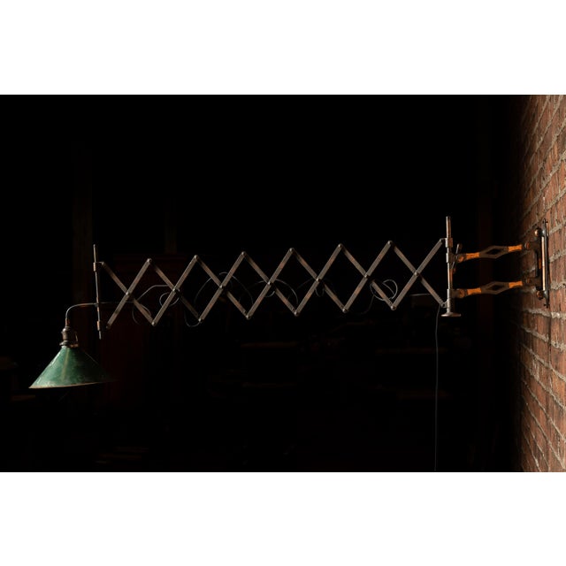 Art Nouveau Early 20th Century Japanned Copper Scissor Arm Wall Lamp With Mirrored Art Nouveau Shade For Sale - Image 3 of 18