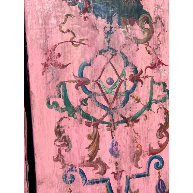 Pair of Vintage Large Continental European Chinoiserie Oil on Leather Panel Paintings For Sale In Palm Springs - Image 6 of 14