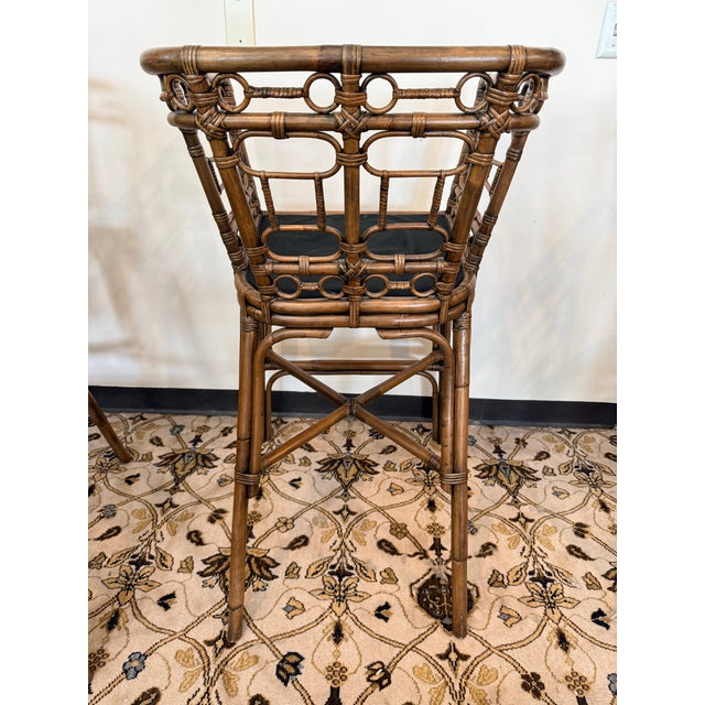 Set of 4 Vintage Bamboo Rattan Bar Stools For Sale In New York - Image 6 of 7