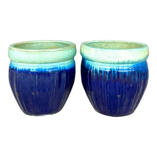 Vintage Coastal Glazed Ceramic Planters - a Pair For Sale