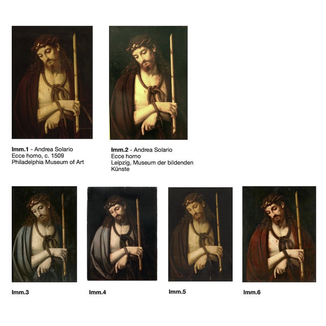 Andrea Solario follower of Ecce Homo Solario, Portrait Composition, 1600, Oil on Canvas For Sale - Image 14 of 16