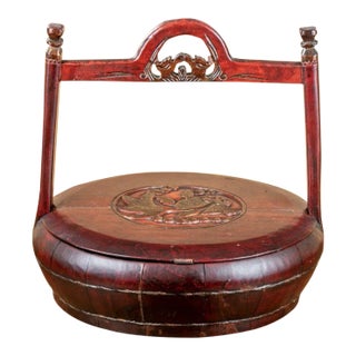 Antique Lacquered Chinese Elm Wood Rice Containers From Lillian August For Sale