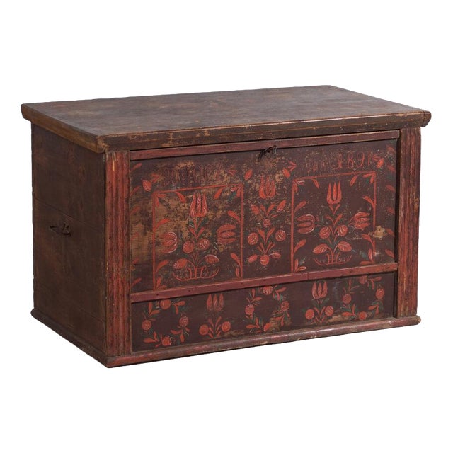Painted Bridal Trunk, 1891 For Sale