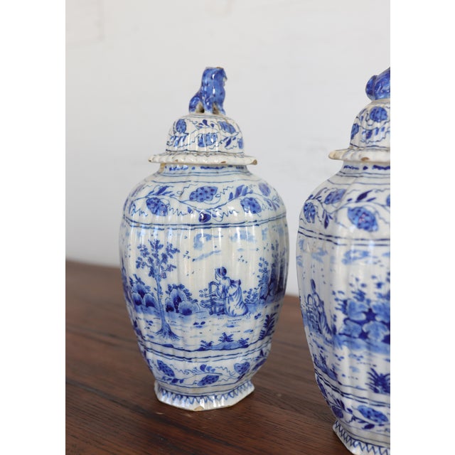 Ceramic Pair of Late 18th C. French Earthenware Jars With Lions Head Details For Sale - Image 7 of 12