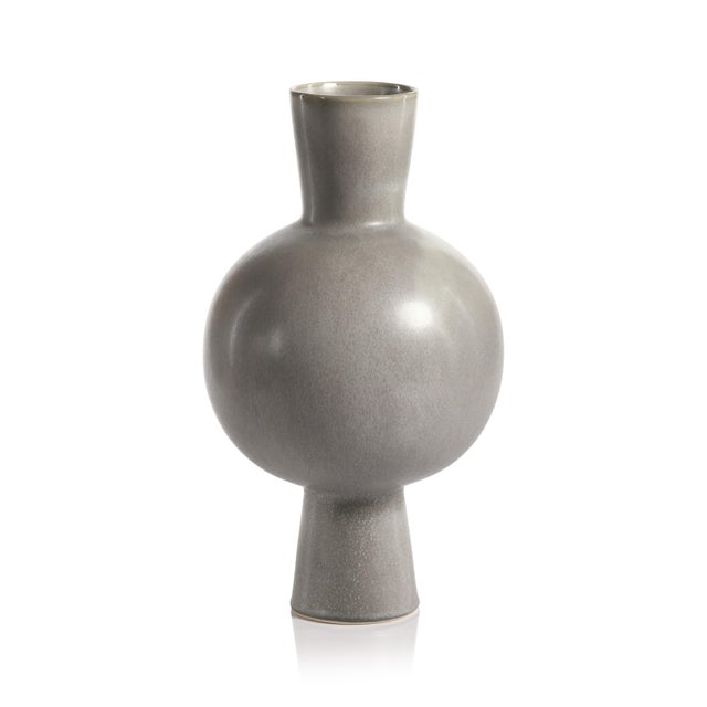 Art Deco Ozamiz 17" Tall Stoneware Vase, Gray Tone For Sale - Image 3 of 3