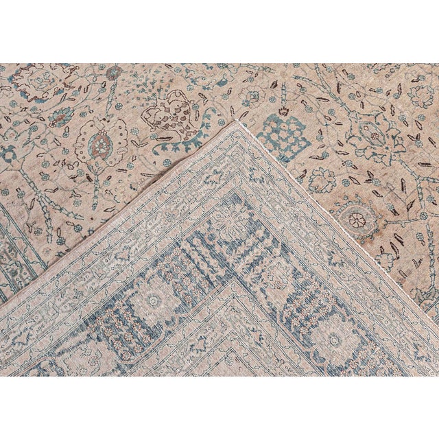 Authentic Persian Tabriz Beige Green Handmade Wool Rug For Sale - Image 4 of 8