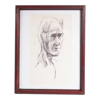 1960s Abstract Ink Portrait Drawing by James L. Bruch For Sale