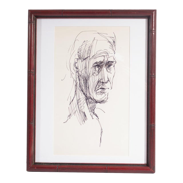 1960s Abstract Ink Portrait Drawing by James L. Bruch For Sale