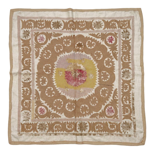 Uzbekistan Suzani Tablecloth — Tribal Textile — 4'0'' X 4'1'' For Sale
