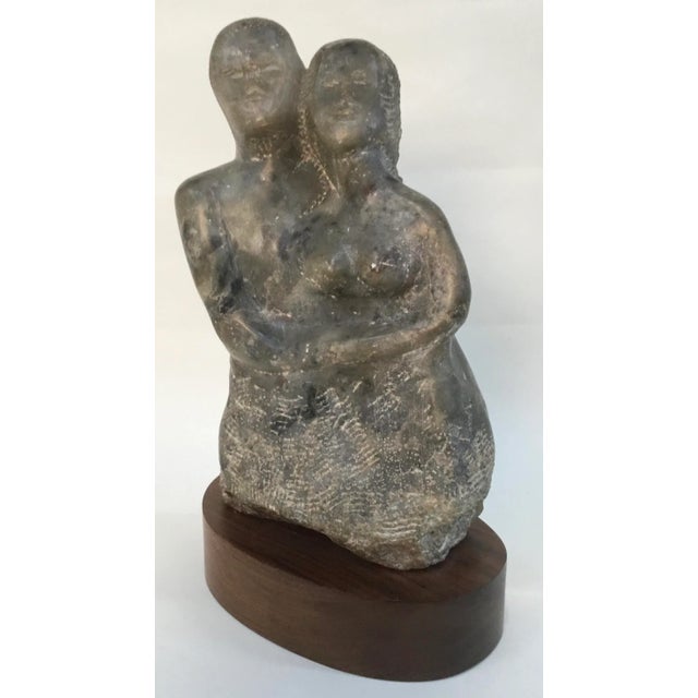 Figurative Midcentury Carved Stone Sculpture of Two Embracing Figures For Sale - Image 3 of 9