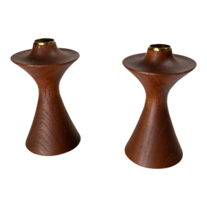 Mid-Century Danish Modern Pair of Teak and Brass Candlestick Holders by Stilecraft