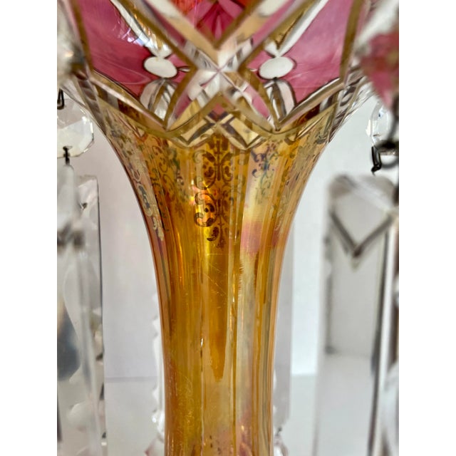 Early 20th Century Bohemian Ruby and Amber Crystal and Glass Mantle Luster Lustre For Sale - Image 5 of 12