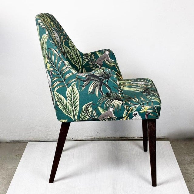 Mid-Century Armchair with Green Ape-Patterned Fabric from Thonet, Austria, 1950s For Sale - Image 6 of 14