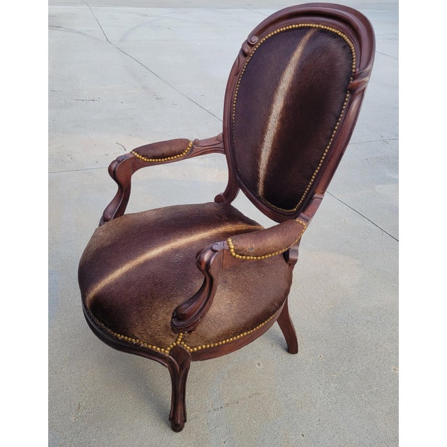 Brown Early 20th Century Louis XVI Oval Back Chair With New Cowhide Upholstery For Sale - Image 8 of 18