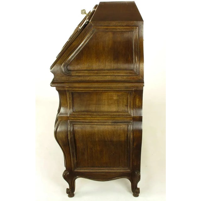 Wood Italian Walnut Drop-Front Bombe Secretary in Louis XV Style For Sale - Image 7 of 11