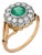 Edwardian Style 1.05 Carat Emerald Diamond 18k Yellow Gold Silver Cluster Ring, Size 9.5 For Sale