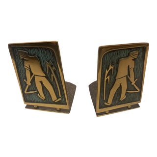 Vintage Gold Tone Asian Bookends - a Pair For Sale