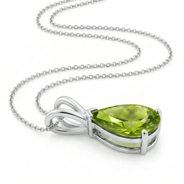 Peridot Pear Cut Statement Pendant, August Birthstone Pendant for Woman For Sale - Image 4 of 4