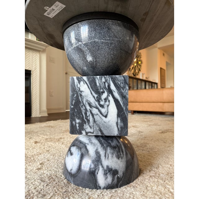 The Elton Company Lulu and Georgia "Elton" Sculptural Ebony Marble Side Table - Stacked Geometric For Sale - Image 4 of 9