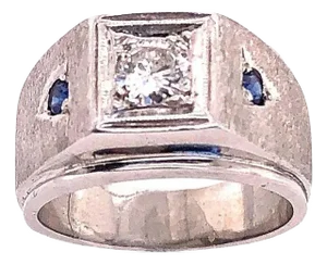 14 Karat White Gold Diamond Solitaire Band With Sapphire Accents