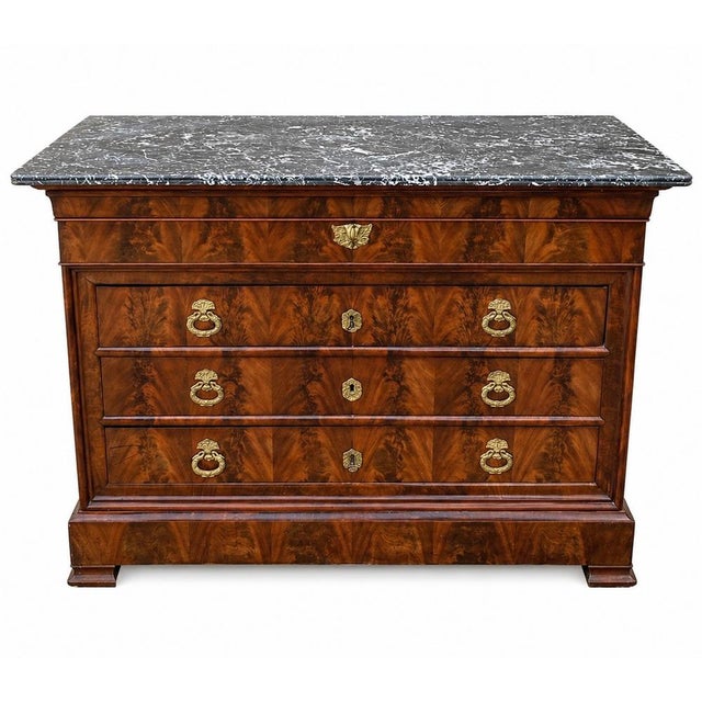 Louis Philippe Commode in Walnut and Burr Walnut with Black Marble Top, 1890s For Sale - Image 13 of 13