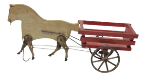 Folk Art Hand-Carved and Painted Horse and Buggy Toy