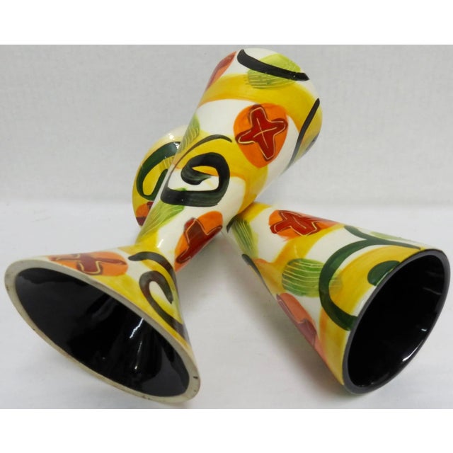 1980s Marilee Hall Pair of Colorful Glazed Pottery Goblets For Sale - Image 5 of 8