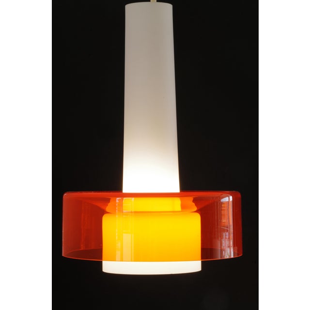 Mid 20th Century Mid-Century Opaline and Orange Glass Pendant Lights - a Pair For Sale - Image 4 of 18