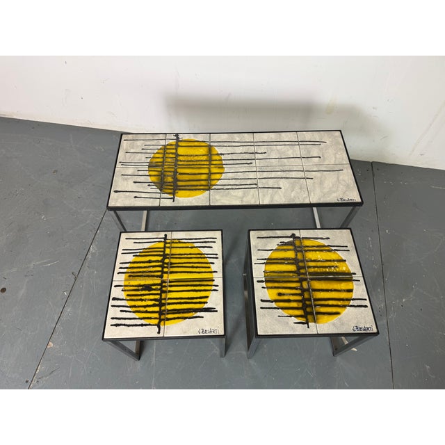 Vintage Chromed Steel and Ceramic Belarti Coffee Table with Side Tables by Juliette Belarti, 1960s, Set of 3 For Sale - Image 6 of 11