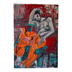 Large Vintage Helen Stein – Mixed Media Figurative Abstract Acrylic on Canvas Painting (Signed)