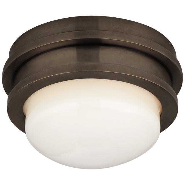 Launceton 5" Solitaire Flush Mount in Bronze with White Glass Designer: Chapman & Myers Canopy: 5" Round Mounting: Flush...