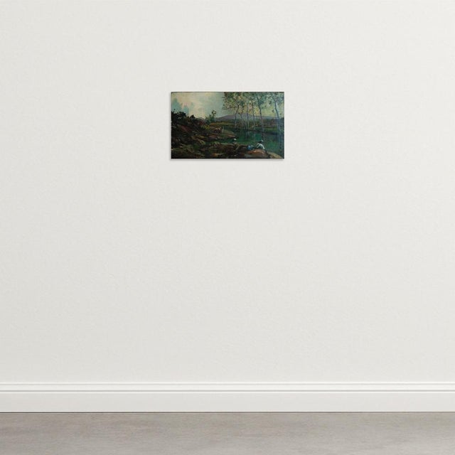 Joaquim Vayreda Y Vila, Barbizon School Women Washing by the Riverbank, 1800s, Oil on Canvas, in Very Good conditions....