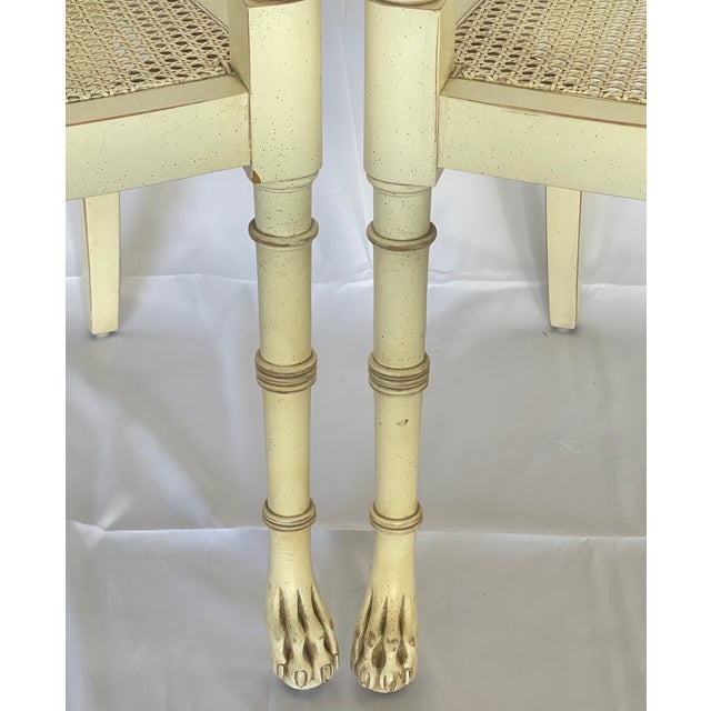 Hollywood Regency Pair Hollywood Regency Style Cane Seat Chairs, Paw Feet, American For Sale - Image 3 of 17