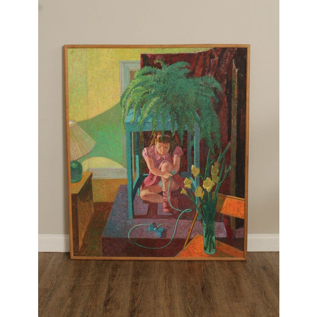 Quality Custom Framed Oil on Canvas Painting of Young Girl by Robert Finch (American, 1931-2024), Signed Top Left