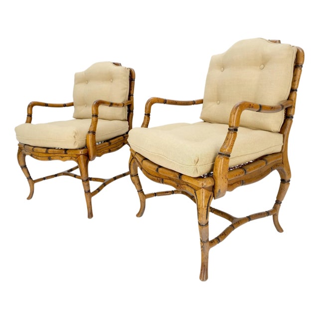 Faux Bamboo Horn Shape Legs New Linen Upholstery Lounge Chairs For Sale