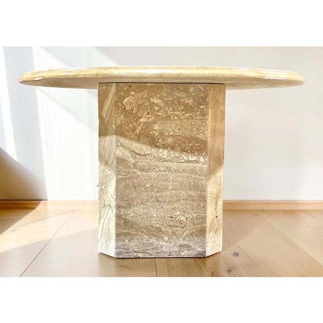 Stone Pair of 1970s Italian Travertine Scalloped Edge Pedestal End Tables For Sale - Image 7 of 17