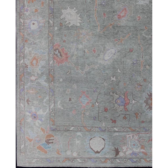 Modern Large Turkish Oushak Reproduction Rug in Light Green Made With Hand Spun Fine Wool For Sale - Image 3 of 13