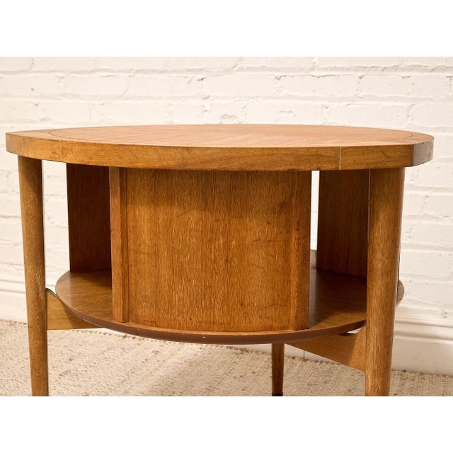 Brown Vintage Brown Saltman Mid-Century Modern Round Walnut Side Table With Geometric Top For Sale - Image 8 of 12
