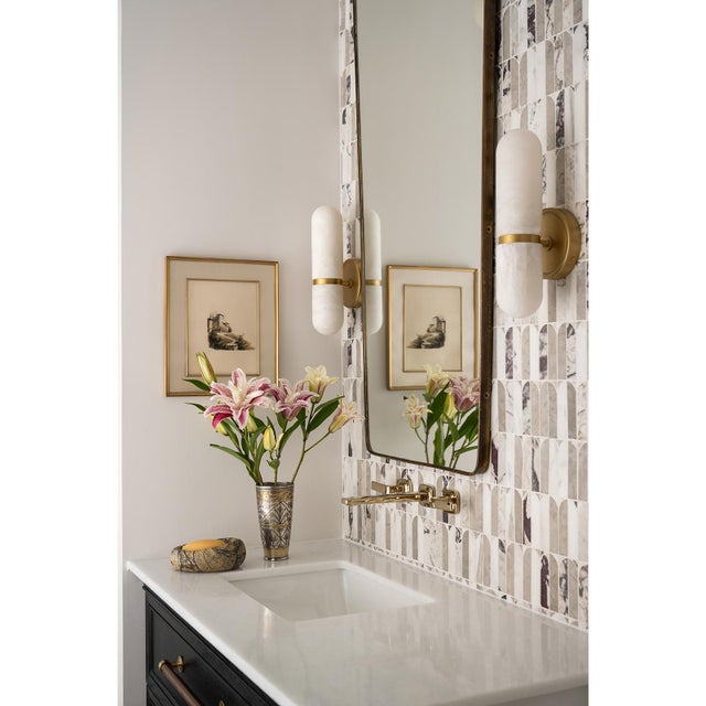 Contemporary Salon Alabaster Sconce Small, Natural Brass For Sale - Image 3 of 8