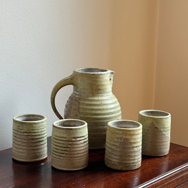 Vintage Hand-Thrown Artisanal Stoneware Pitcher & Tumblers -- A Set For Sale In Baltimore - Image 6 of 12