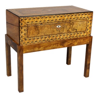 Late 19th Century Victorian Tunbridge Figured Walnut and Parquetry Lap Desk on Base For Sale