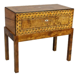 Late 19th Century Victorian Tunbridge Figured Walnut and Parquetry Lap Desk on Base