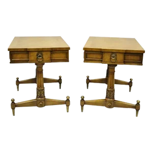 Vintage Weiman Kameo French Regency Style Banded Walnut End Tables - a Pair