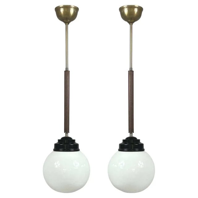 Opaline Glass, Bakelite and Wood Pendant from Sieverts Kabelverk, Sweden, 1940s For Sale - Image 15 of 15