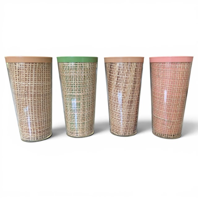 Textile Mid Century Modern Raffia Wrapped Acrylic Drinking Cups- Set of 4 For Sale - Image 7 of 16
