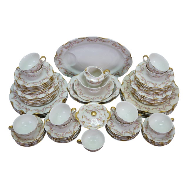 Mid 20th Century Theodore Haviland American New York Vareene Rose China Dinnerware Set - 77 Pcs For Sale