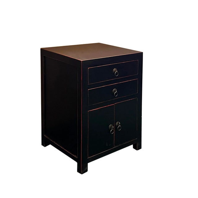 2020s Chinese Oriental Distressed Black 2 Drawers End Table Nightstand For Sale - Image 5 of 6