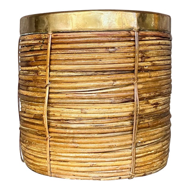 Vintage Coastal Brass and Reed Planter For Sale
