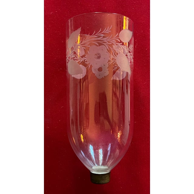 Large Antique English Regency Blown Glass Hurricane Shade for Wall Sconce or Candle Stick With Etched Foliate Design Circa 1820 For Sale - Image 11 of 14
